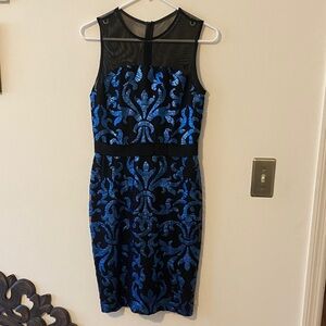 Cocktail “Taylor” Black & Blue Sequin Sheath Dress